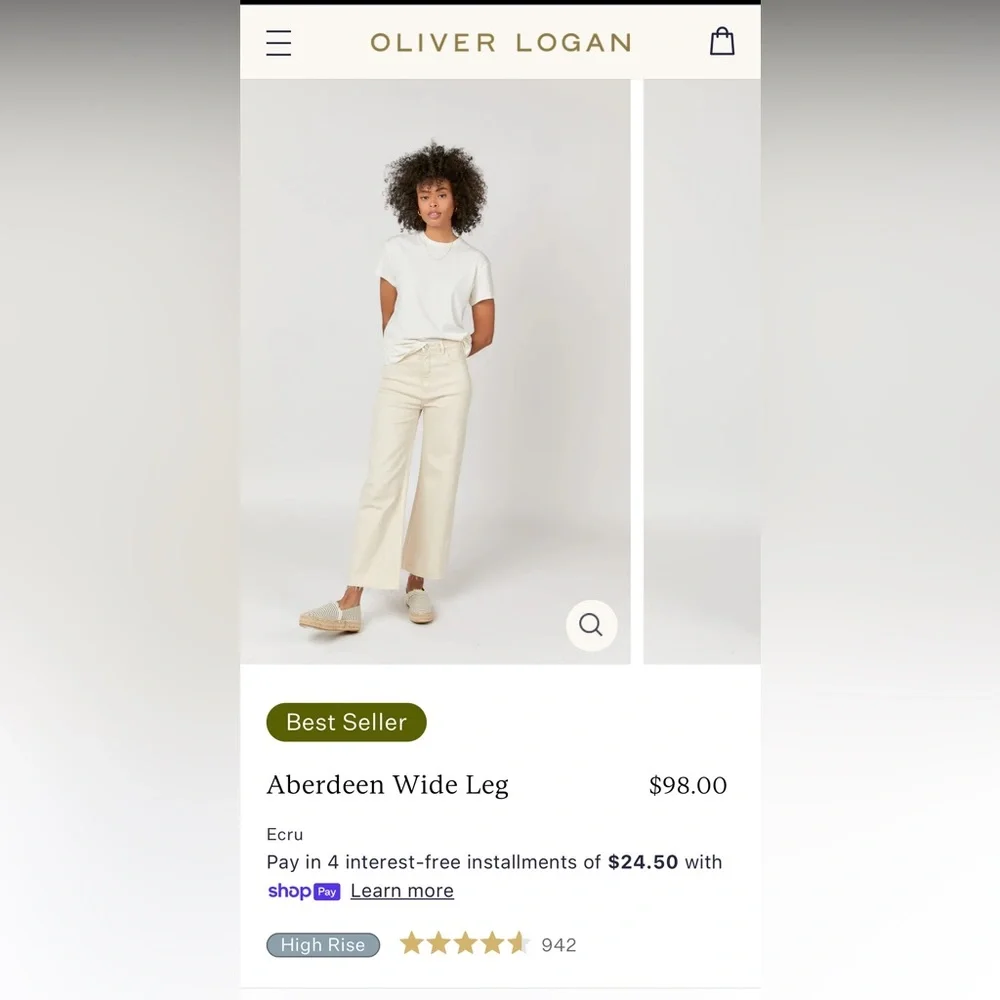 Oliver Logan Ecru Wide Leg Cropped Pants - Picture 1 of 11